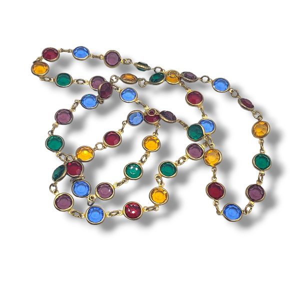 Unbranded Jewelry - Faceted Gem Color Beads Bezel Set Gold Tone Chain Necklace